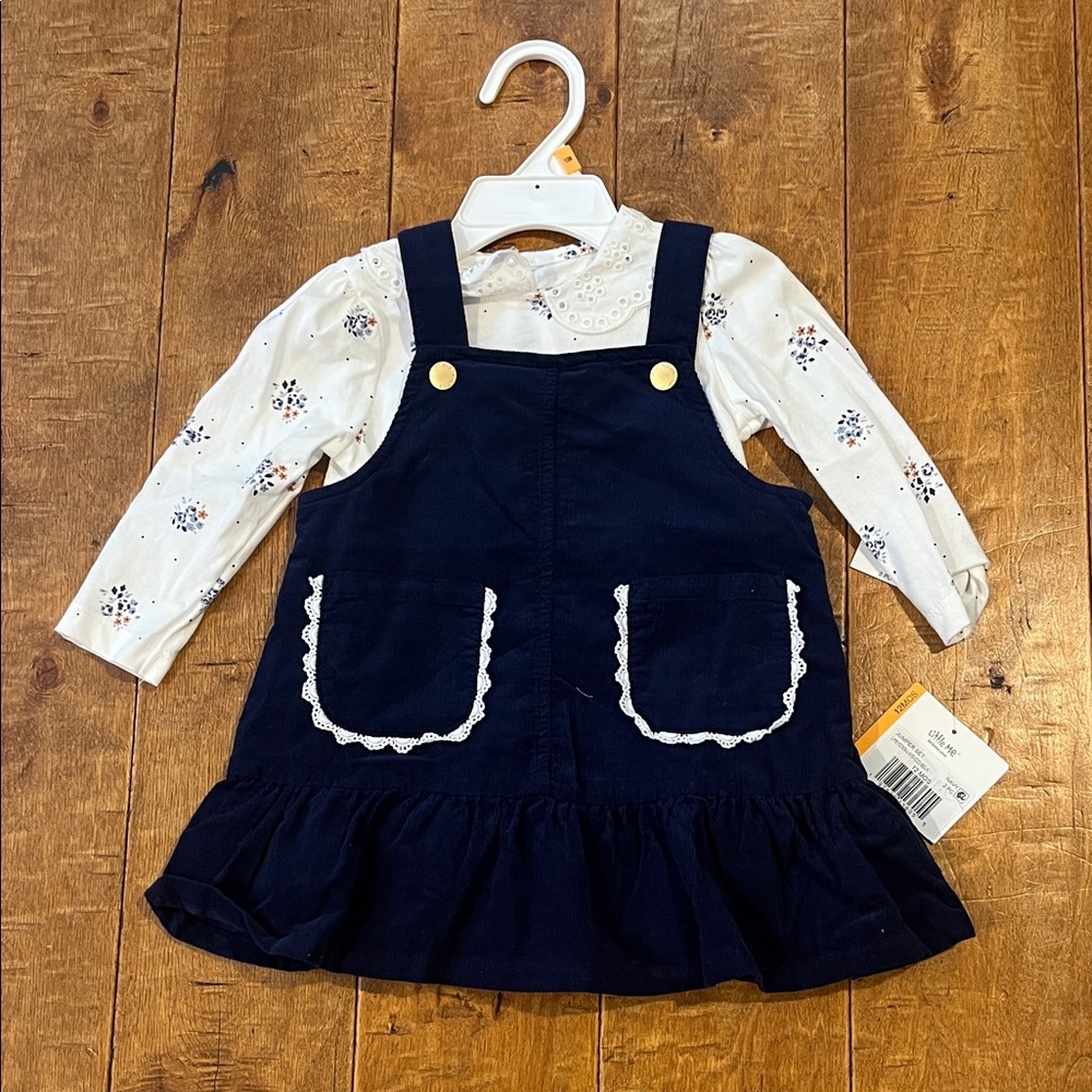 Little Me Navy Jumper Set with White Floral Top
